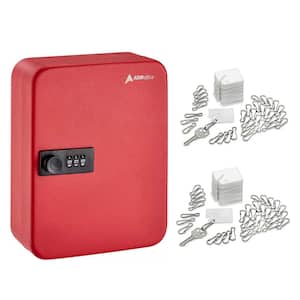 30-Key Steel Heavy-Duty Key Cabinet with Combination Lock, Red with 100-Key Tags