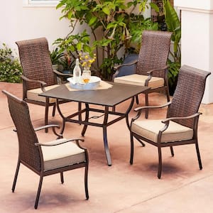 Rhone Valley 5-Piece Wicker Outdoor Dining Set with Tan Cushions