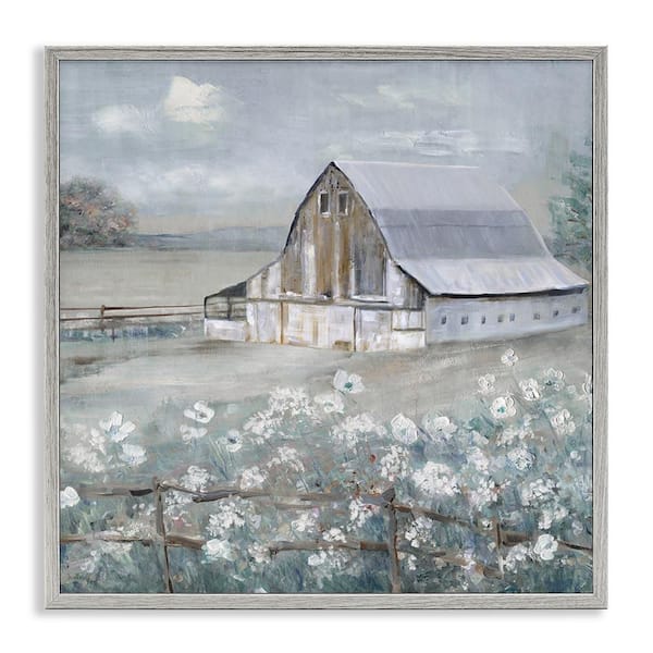 Stupell Industries Blooming Farmhouse Meadow by Sally Swatland Gray Framed Nature Giclee Art Print 24 in. x 24 in.