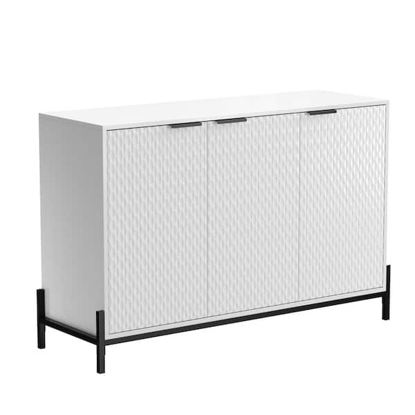 White 31.5 in. 3-Door Wooden Accent Storage Cabinet with 3 Adjustable Shelf