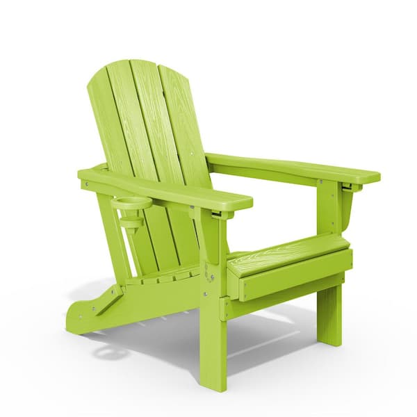 JEAREY Weather Resistant Plastic HDPE Outdoor Patio Folding Adjustable Adirondack Chair with Cup Holder in Apple Green
