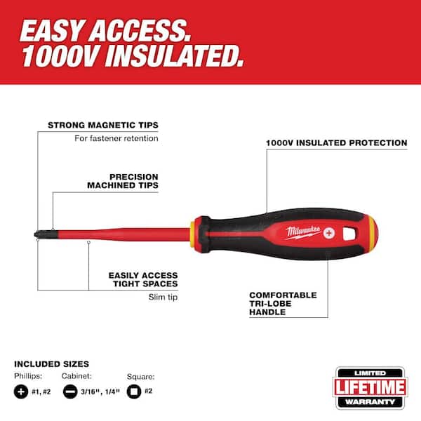 1000-Volt Insulated Slim Tip Screwdriver Set with Automatic Wire Stripper and Cutter (7-Piece)