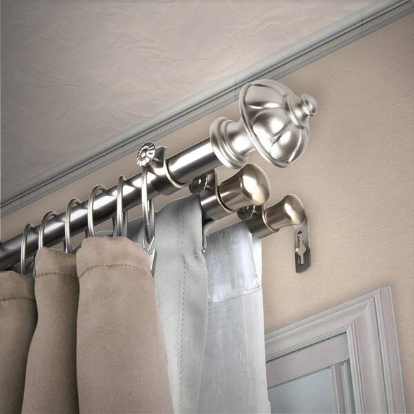 EMOH 13/16" Dia Adjustable 48" to 84" Triple Curtain Rod in Satin Nickel with Nicolas Finials