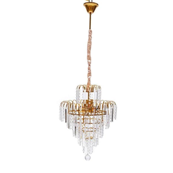 OUKANING 4-Light Modern Crystal Round Gold Pendant Light with K9
