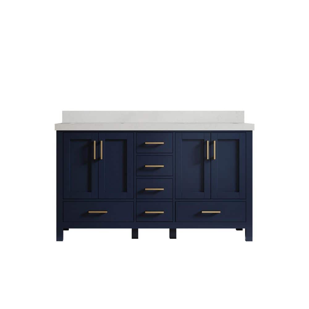 Malibu 60 in. W x 22 in. D x 36 in. H Double Sink Bath Vanity in Navy Blue with 2 in Carrara Quartz Top price history on PriceWatchPro
