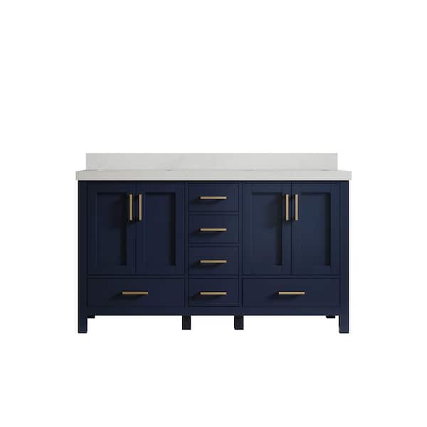 Willow Collections Malibu 60 in. W x 22 in. D x 36 in. H Double Sink Bath Vanity in Navy Blue with 2 in Carrara Quartz Top