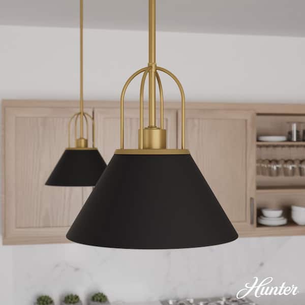 Hunter Carrington Isle 60-Watt 1-Light Matte Black Pendant Light with Metal Shade, No Bulbs Included