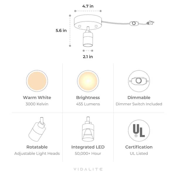 Vidalite Shura Matte Black Plug-In Spot Light with Dimmer Switch