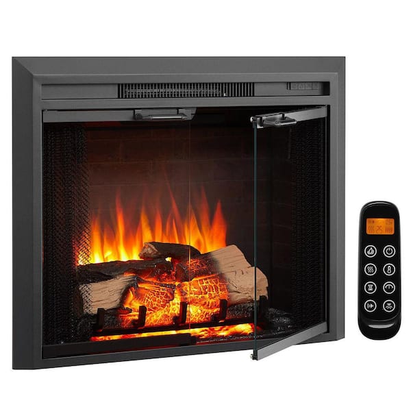 Damon 30 in. Electric Fireplace Insert, Glass Door and Mesh Screen, Heater 750/1500W, Crackling Sound, Remote Control