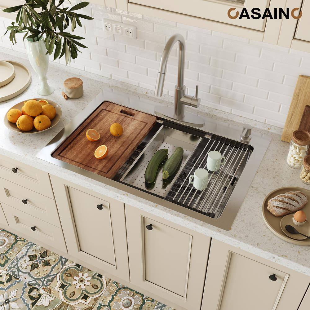 33'' Brushed Stainless Steel Single Bowl Kitchen Sink with Accessories