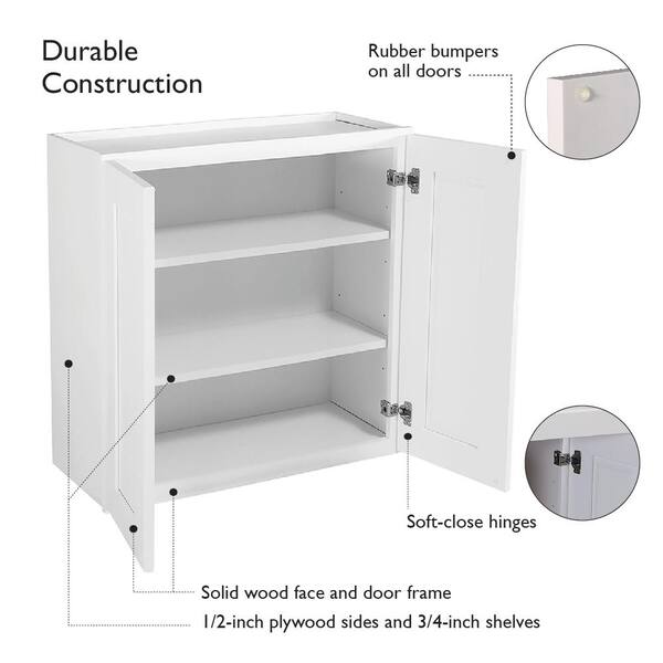 Design House Brookings Plywood Ready to Assemble Shaker 24x30x12 in. 2-Door Wall Kitchen Cabinet in White