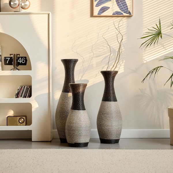 20 in./24 in./28 in. Gray Bottle PVC Polyethylene Floor Vase Trio, Modern Textured Tall Vases for Home Decor (Set of 3)