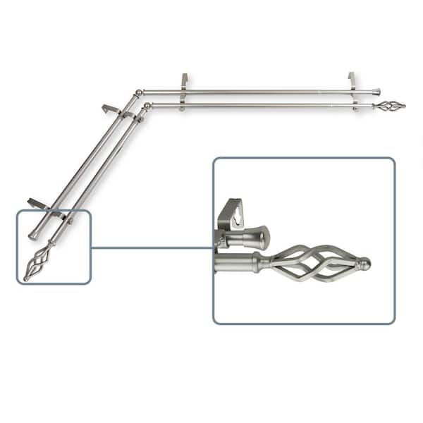 Unbranded 66 in. to 120 in. Adjustable 13/16 in. Corner Window Double Curtain Rod in Satin Nickel with Cassandra Finials