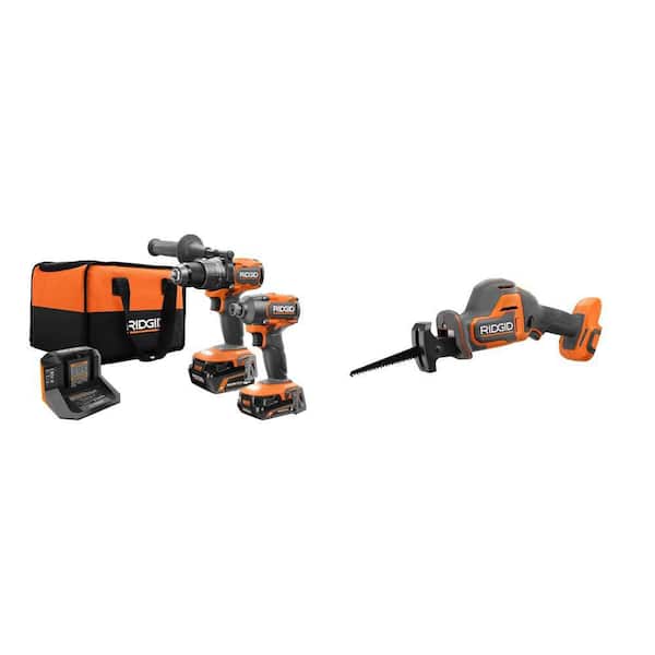 18V Brushless Cordless 2-Tool Combo Kit w/ Hammer Drill, Impact Driver, Recip Saw, Batteries, Charger, & Bag