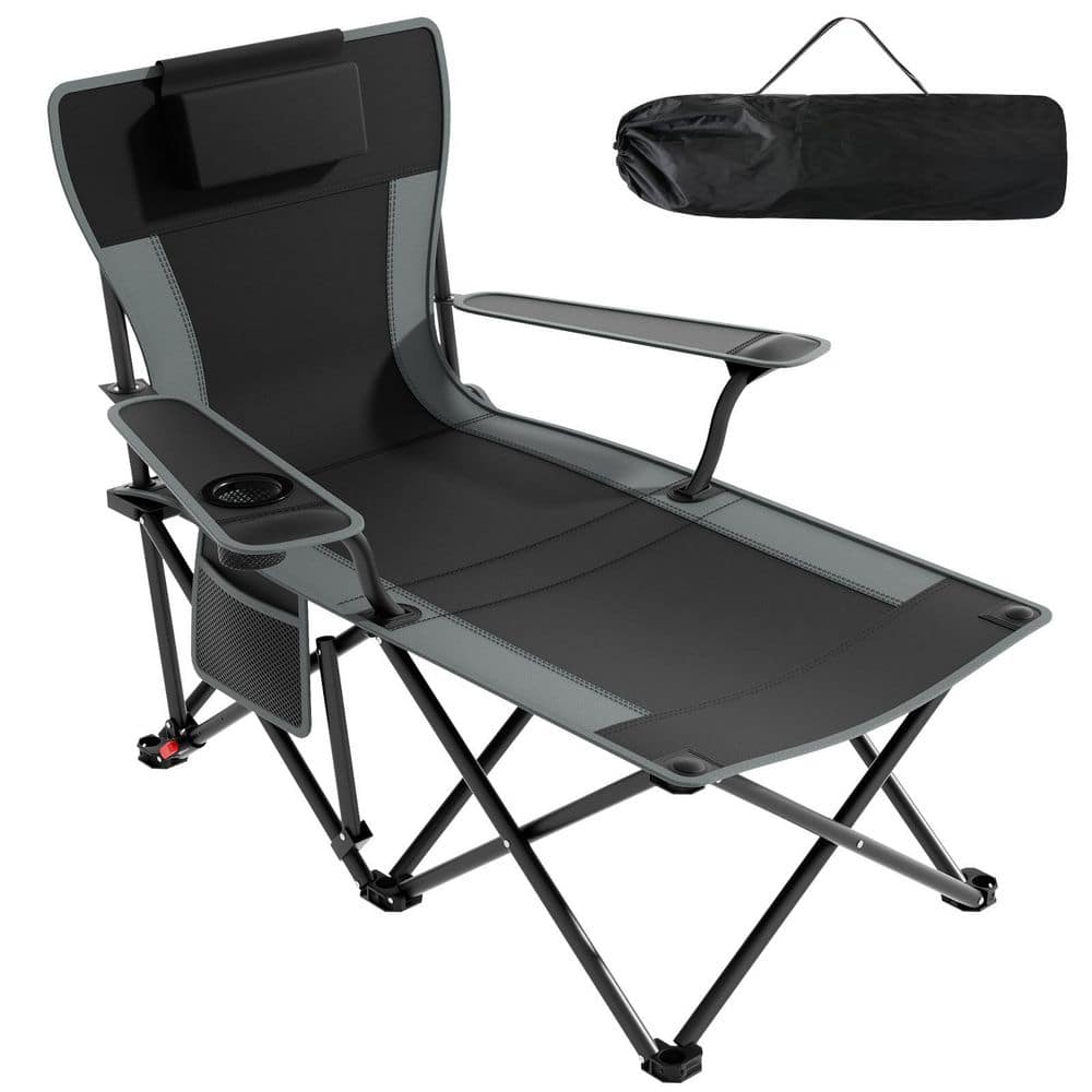 Folding Camping Lounge Chair w/ Footrest, 500 lbs. Heavy Duty Reclining Beach Chair w/ Pillow, Cup Holder and Carry Bag price history on PriceWatchPro