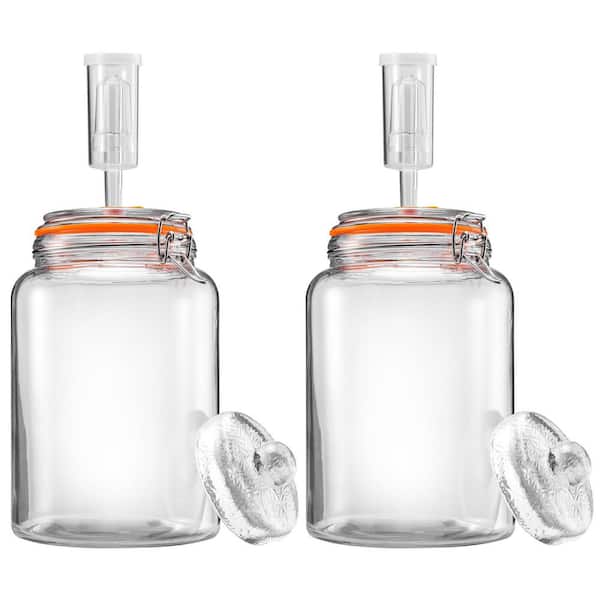 2 Pack Clear Glass 1 gal. Fermentation Jars with Weights Airlocks, Fermenting Kit for Sauerkraut, Kimchi, Kombucha