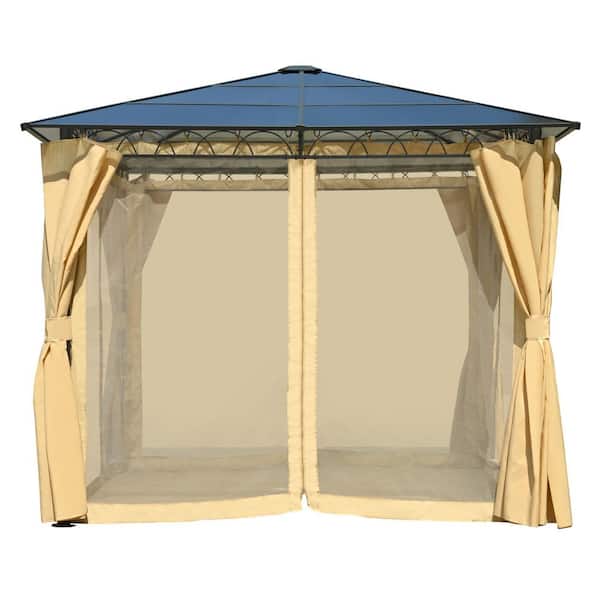 10 ft. x 10 ft. Beige Hardtop Outdoor Gazebo with Roof and Frame