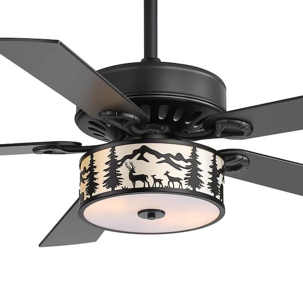 Wallin 52 in. 2-Light Indoor Black Downrod Ceiling Fan with Light Kit, 5 Black/Brown Blades and Remote Included