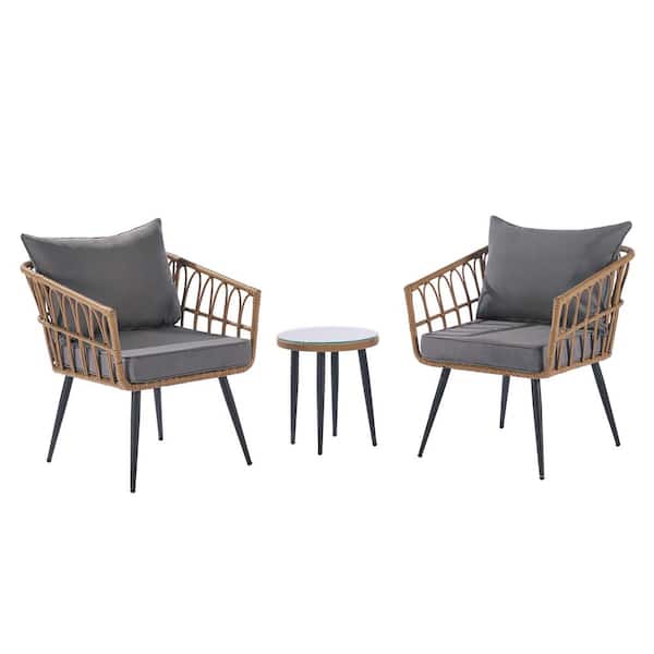 Anvil 3-Piece Wicker Sofa And Table Outdoor Bistro Set, All-Weather with Dark Gray Cushions