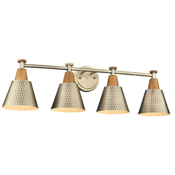 JAZAVA 29.5 in. 4-Light Brass Bathroom Vanity-Light with Metal Shade