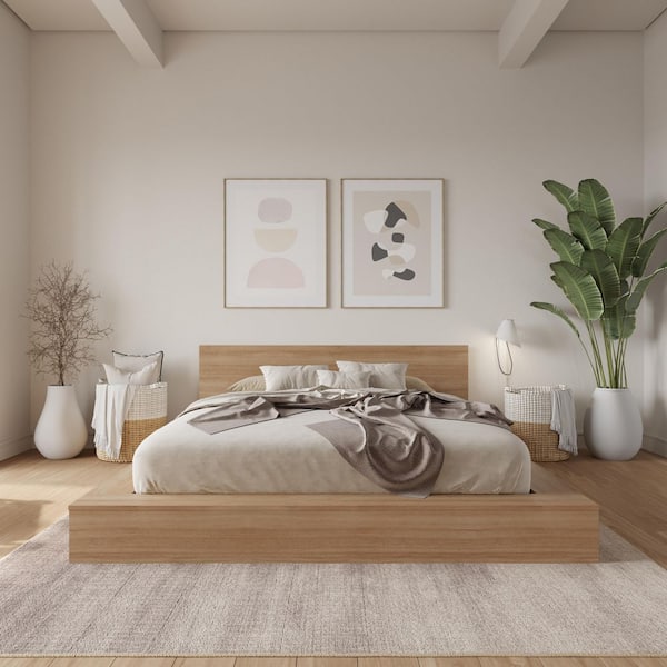 Kanso Brown Frame Kings Size Low Profile Platform Bed with Headboard