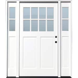 Cottage 70 in.x 80 in. White Left Hand Inswing Clear 8-Lite 2-Panel Painted Wood Prehung Entry Door with 11 in. Sidelite
