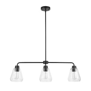 Astrid 3-Light Matte Black Linear Chandelier with Clear Glass Shade