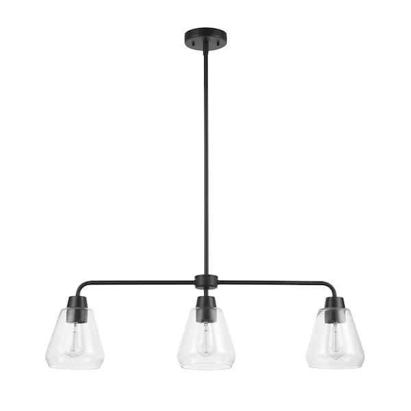 Globe Electric Astrid 3-Light Matte Black Linear Chandelier with Clear Glass Shade