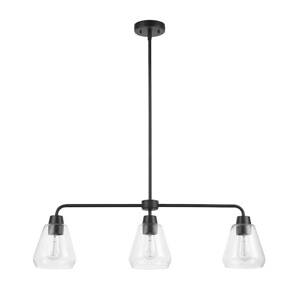 Granby 3-Light Matte Black Linear Chandelier with Glass Shades