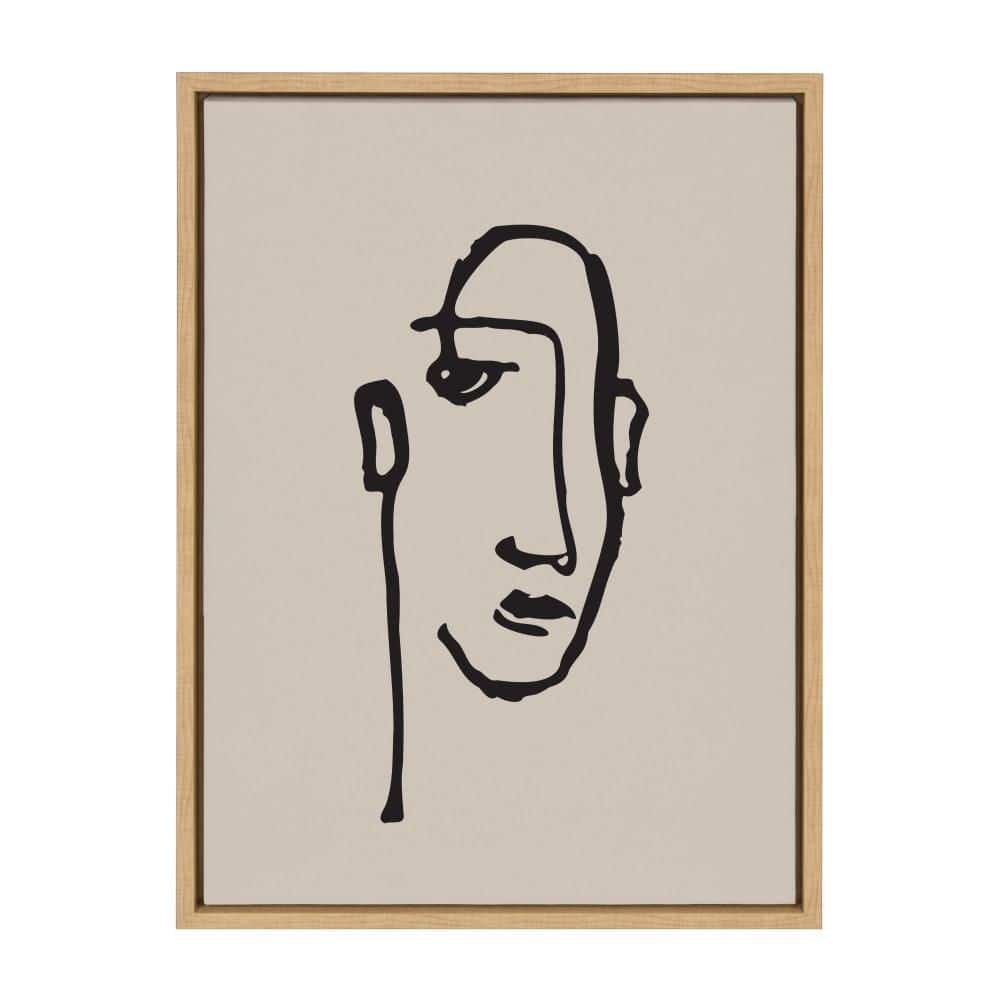 Minimalist Neutral Line Art Face Framed Canvas, 18x24