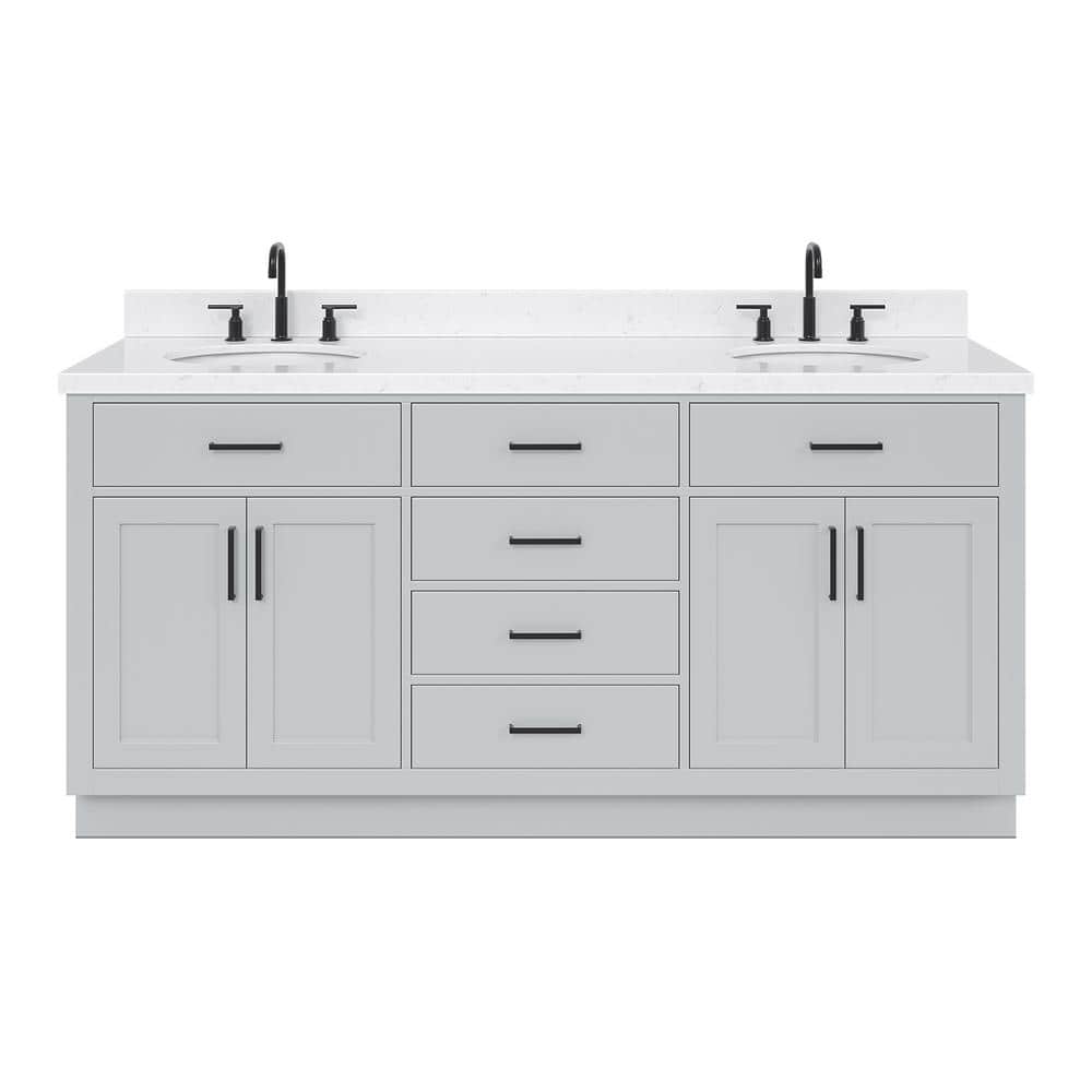 Gray Double Bathroom Vanity with Quartz Top and Storage
