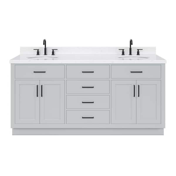 Hepburn 72 in. W x 22 in. D x 36 in. H Double Sink Freestanding Bath Vanity in Grey with Carrara Quartz Top