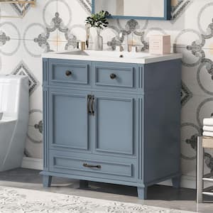 30 in. x 18 in. x 33 in. Functional Storage Bathroom Cabinet Freestanding Vanity Cabiet in Blue with White Caremic Sink