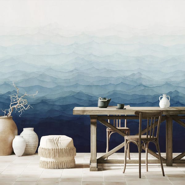 Indigo Blue Watercolor Horizon Print Non Woven Non-Pasted Textured Wallpaper 102 sq. ft.