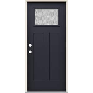 36 in. x 80 in. Right-Hand 1/4 Lite Craftsman Vapor Hammered Glass Black Fiberglass Prehung Front Door