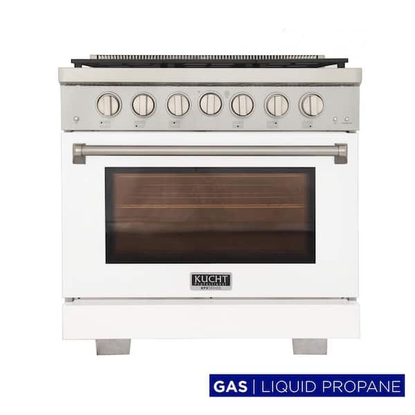 36 in. 5.2 cu. ft. 6-Burners Freestanding Propane Gas Range in White with Convection Oven and True Simmer Burners