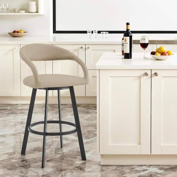 HomeRoots 30 Brown Low Back Metal Bar Stool Faux Leather Seat