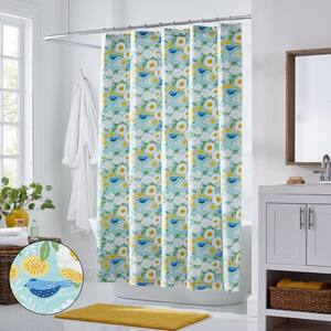 Company Cotton Myla Floral 72 in. x 72 in. Blue Multi Floral Organic Standard Cotton Percale Shower Curtain