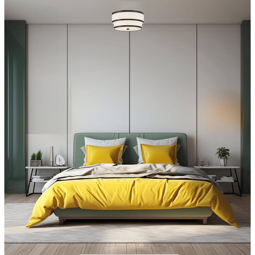 Coal Black Glass Drum 3-Light Flush Mount Ceiling Fixture
