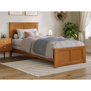 Madison Light Toffee Natural Bronze Solid Wood Frame Twin XL Foundation Panel Bed with Matching Footboard