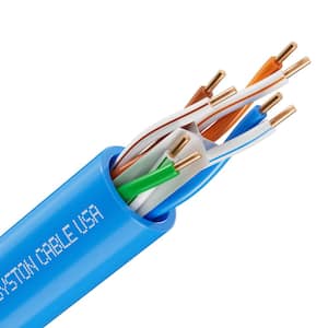 1000 ft. Blue Cat 6A Plenum Rated Ethernet Network Cable 700 MHz 23 AWG Solid Bare Copper Wire Outdoor/Indoor No Ends