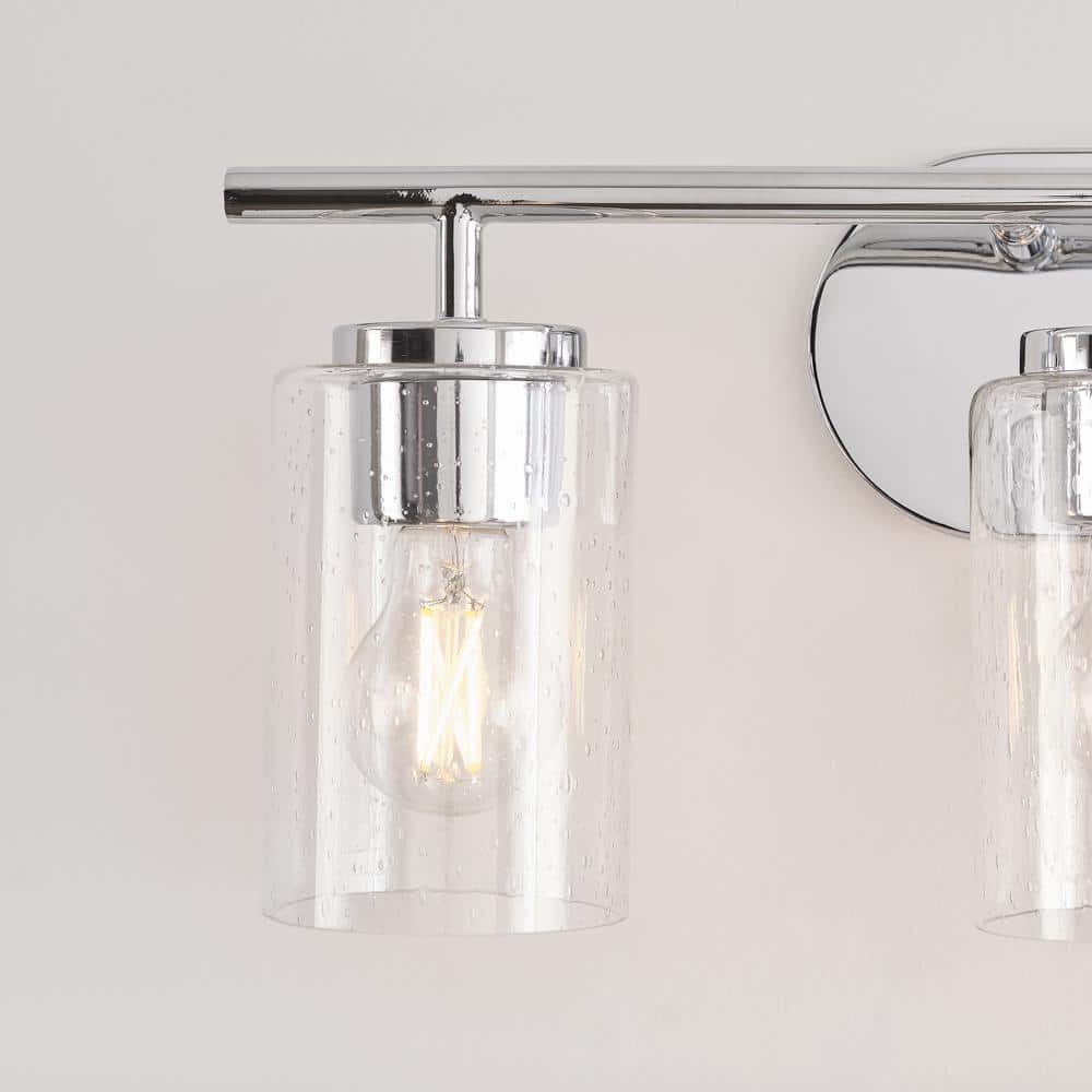 Chrome Clear Seeded Glass 3-Light Dimmable Vanity Fixture