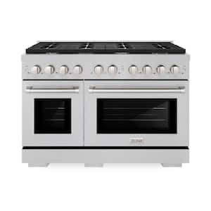 48 in. 8 Burner Freestanding Gas Range and Double Convection Oven w/Brass Burners in Fingerprint Resistant Stainless