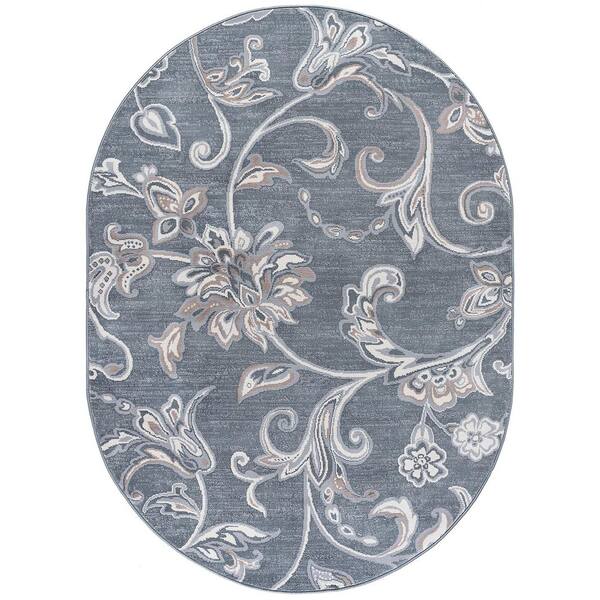 Madison Floral Dark Gray 5 ft. x 8ft. Oval Indoor Area Rug