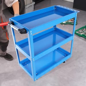 3-Tier Metal 4-Wheeled Shelves Storage Utility Cart in Blue, 450 lbs. Capacity