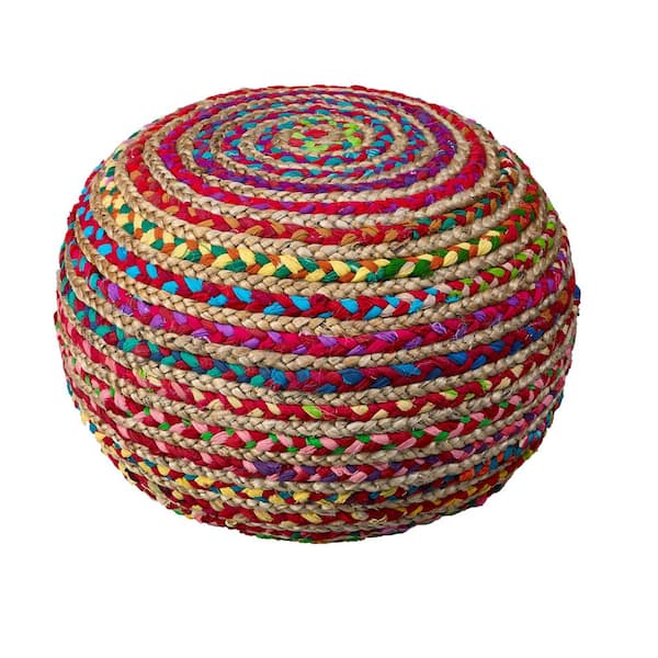 HomeRoots Amelia Multicolored Cotton Round Accent Ottoman