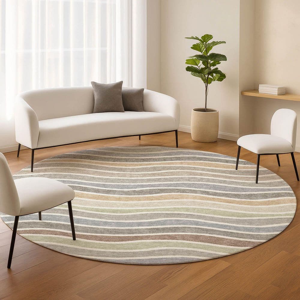 Chantille Machine Washable Indoor/Outdoor Abstract ACN2333 Taupe 8 ft. x 8 ft. Round Rug price history on PriceWatchPro