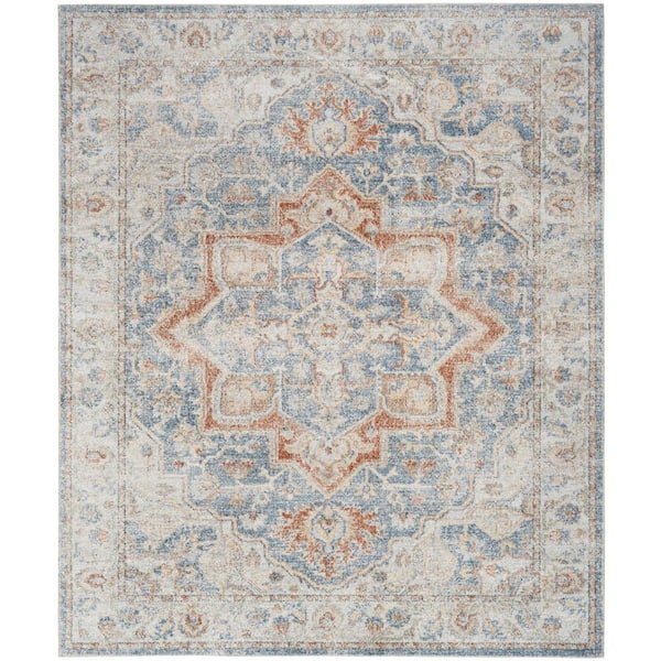 Nourison Astra Machine Washable Denim Multicolor 8 ft. x 10 ft. Distressed Traditional Area Rug