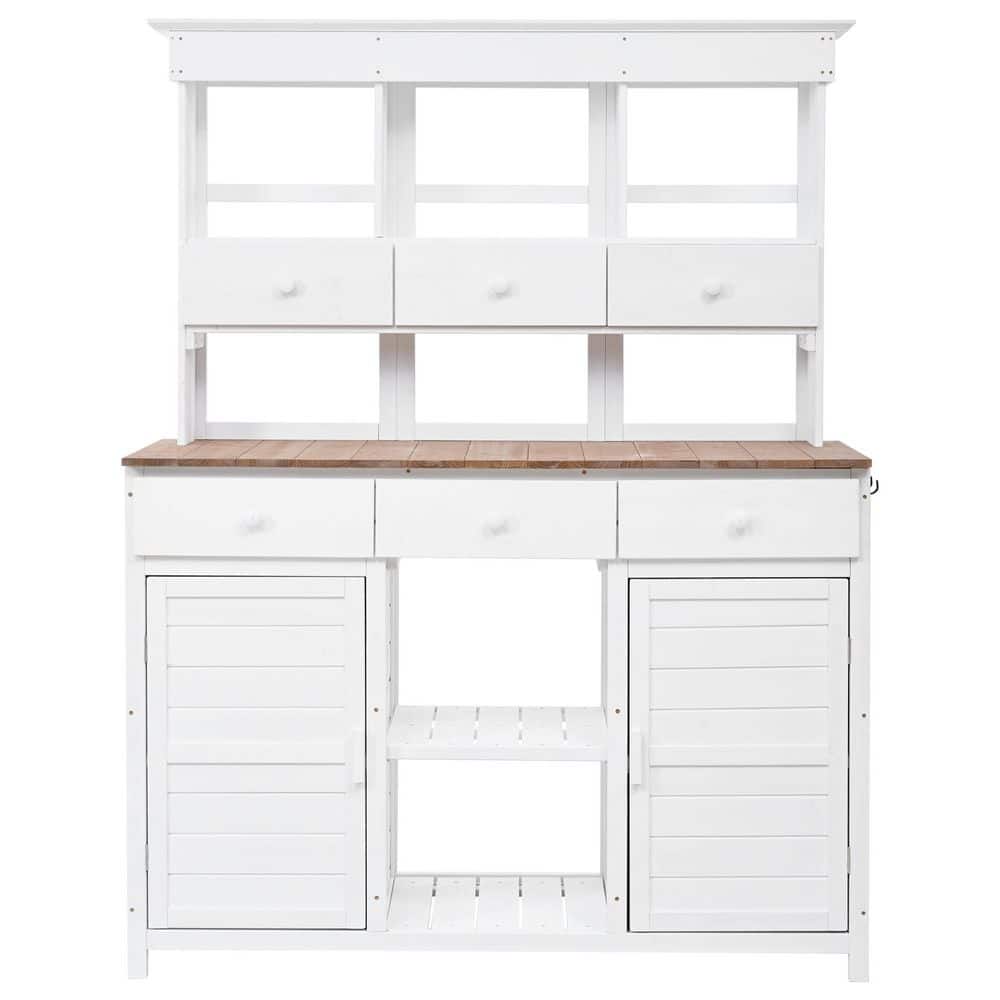 65.7'' Potting Bench Table with Hutch, Storage Workstation,3 Shelves,6 Drawers,2 Bottom Cabinets & Side Hooks, White price history on PriceWatchPro