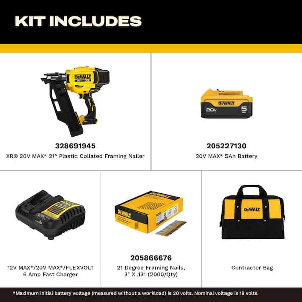 20-Volt 21° Cordless Framing Nailer Kit and 3 in. Metal Framing Nail 2000-Per Box w/ 5Ah Lithium-Ion Battery and Charger